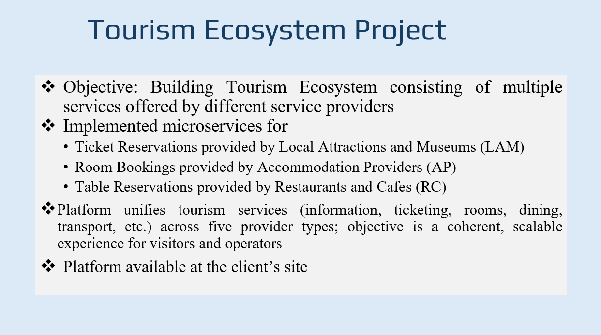 Tourism Ecosystem platform overview